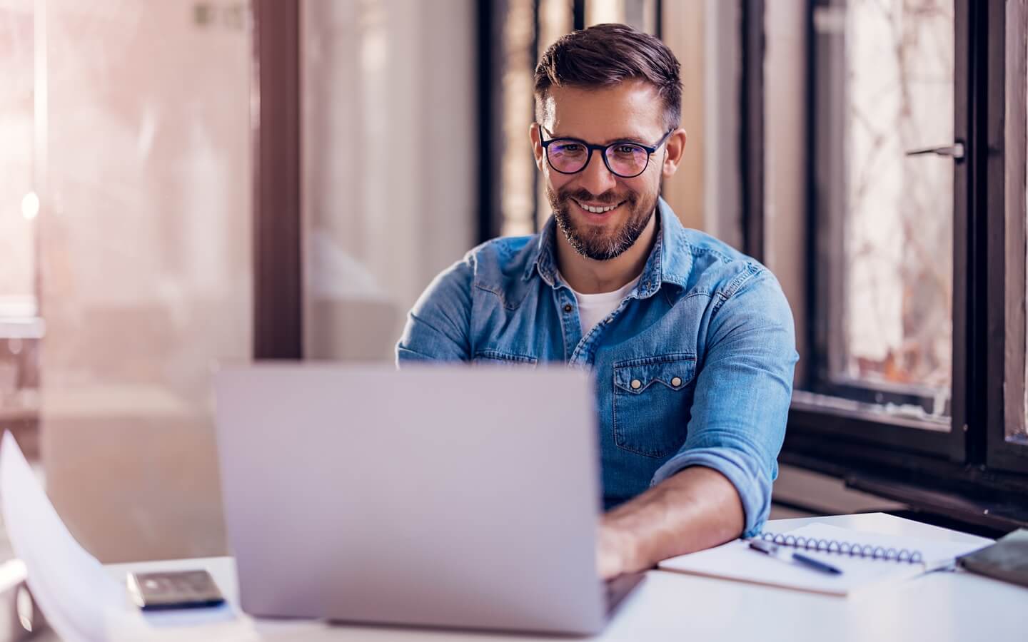 Man using financial software