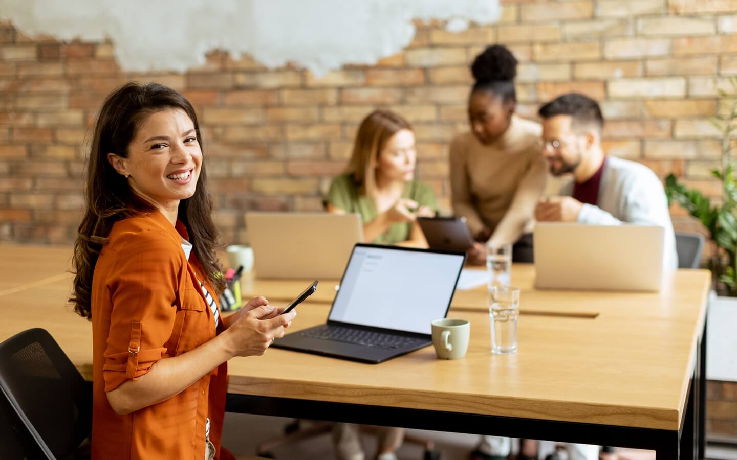 Woman using data software